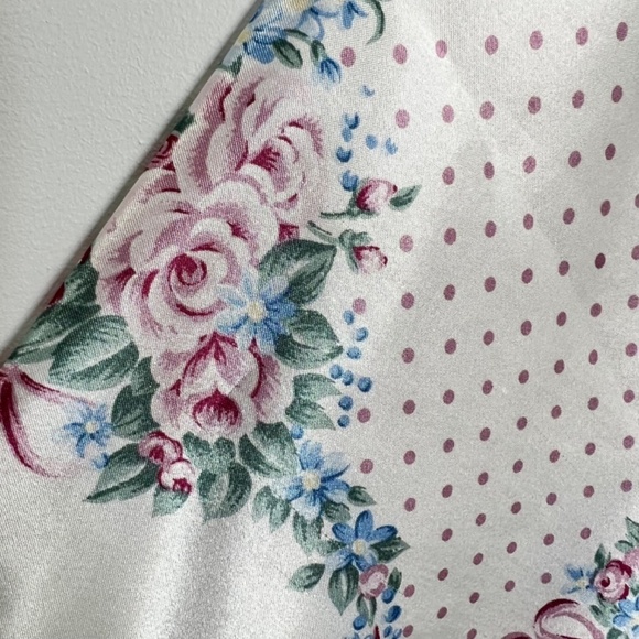 Vintage Linda Bis white satin pink polka dot kimono robe jacket OS - Picture 10 of 15